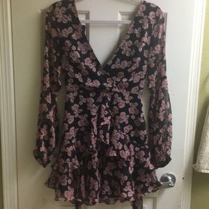 Selfie Leslie black floral ruffle dress